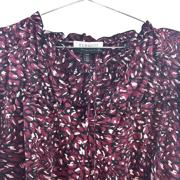 ELOQUII Long Sleeve Floral Print Mini Dress - 14/16 - black, maroon, white - Picture 3 of 8